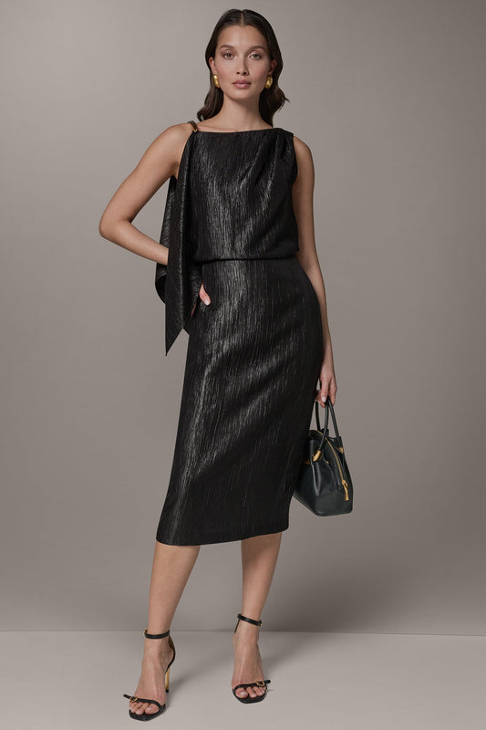 SLEEVELESS ASYMMETRIC MIDI DRESS