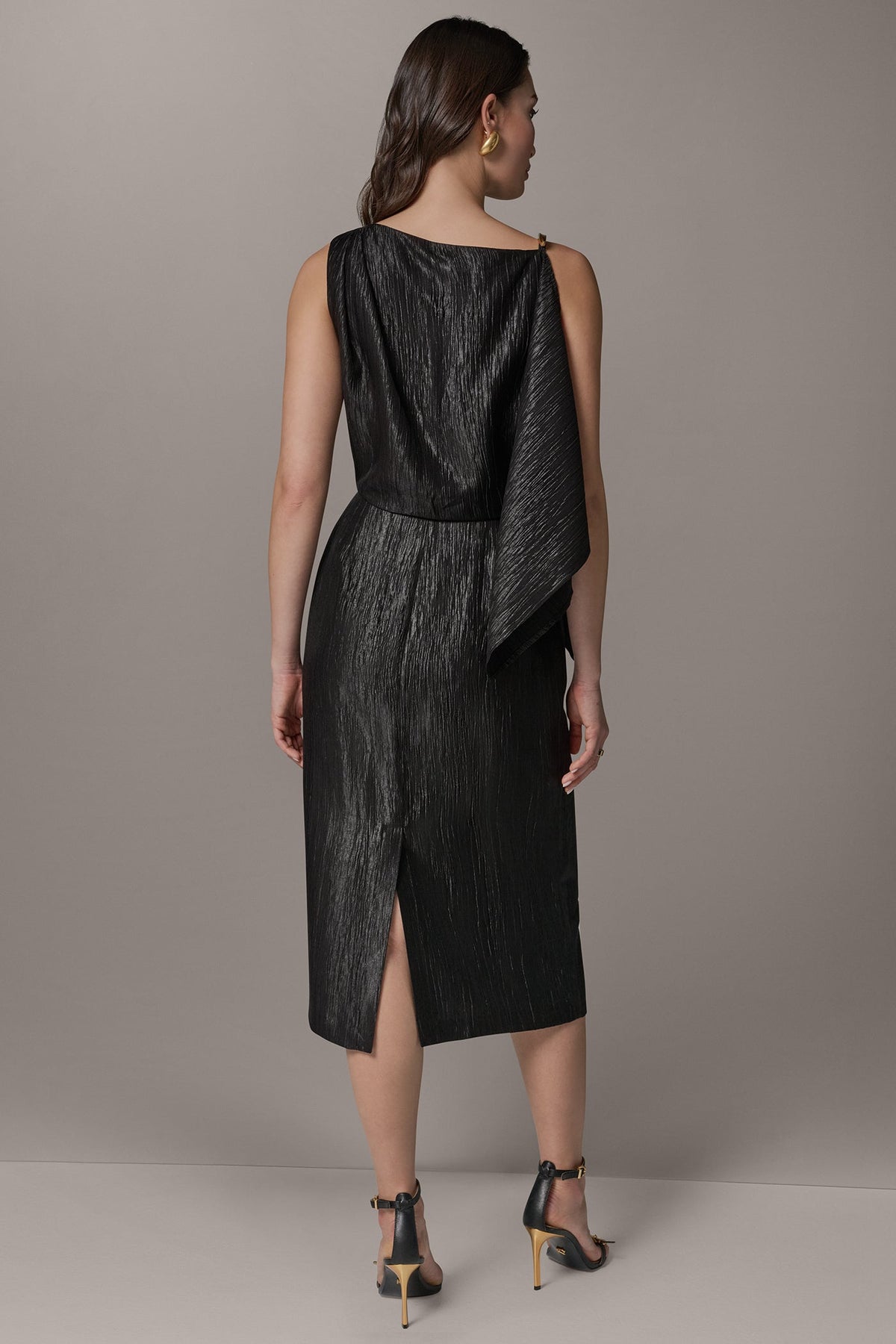 SLEEVELESS ASYMMETRIC MIDI DRESS
