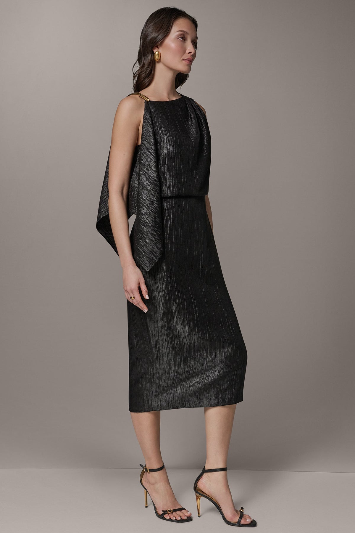 SLEEVELESS ASYMMETRIC MIDI DRESS