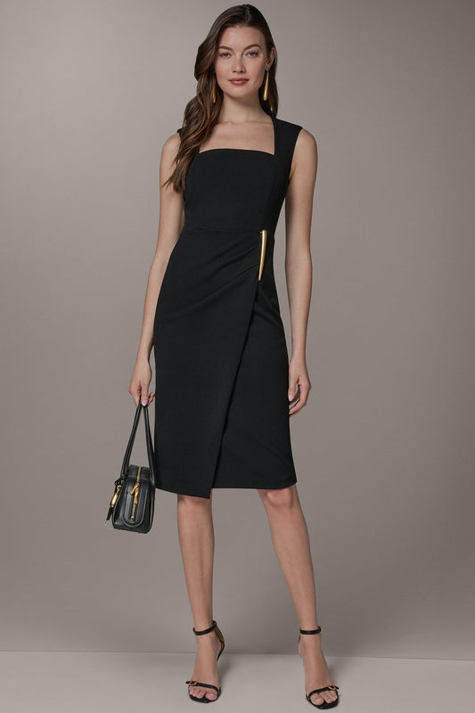 SLEEVELESS WRAP-EFFECT MIDI DRESS