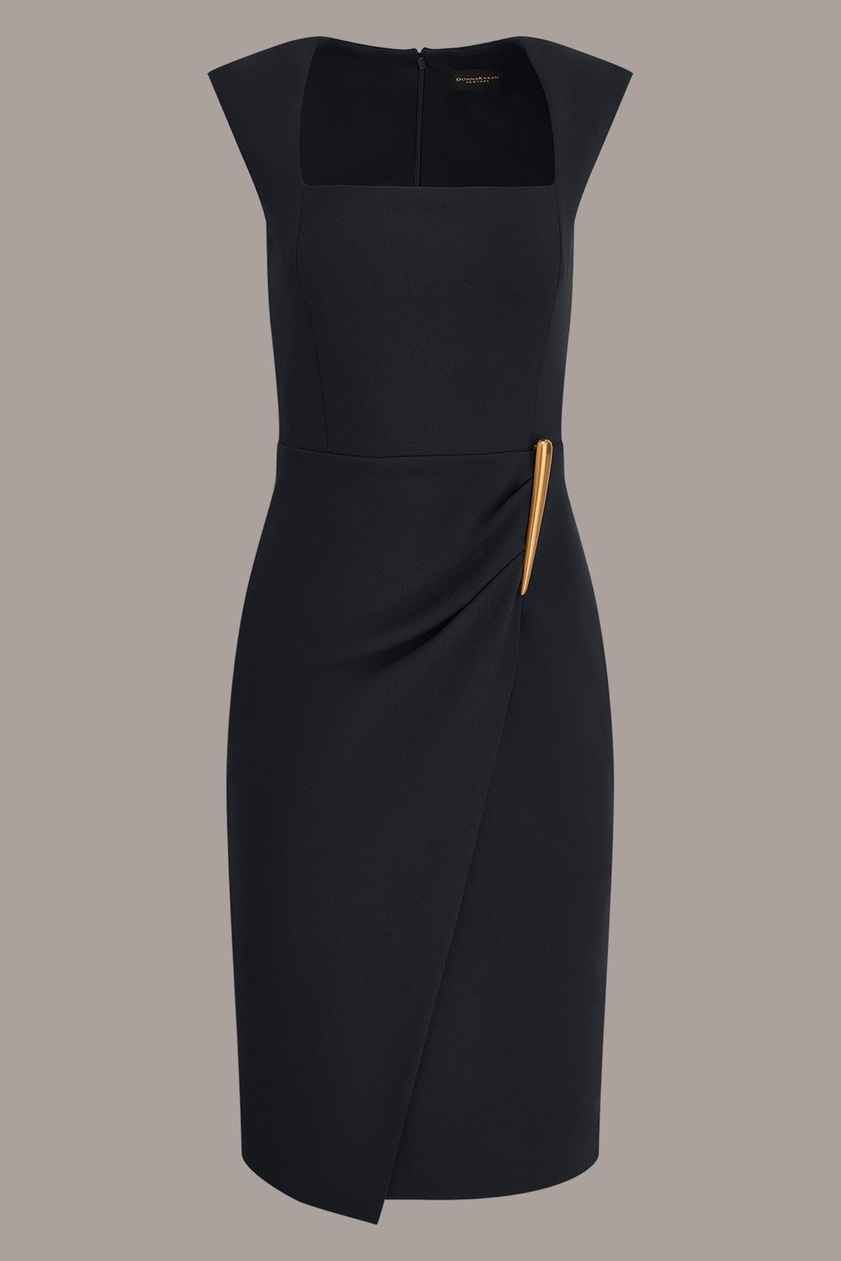 SLEEVELESS WRAP-EFFECT MIDI DRESS
