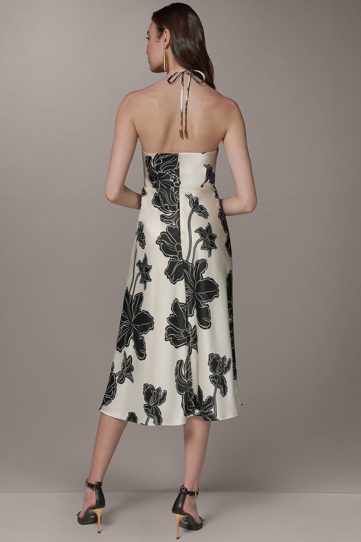 SLEEVELESS FLORAL MIDI HALTER DRESS