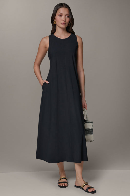 SLEEVELESS MIDI TRAPEZE DRESS