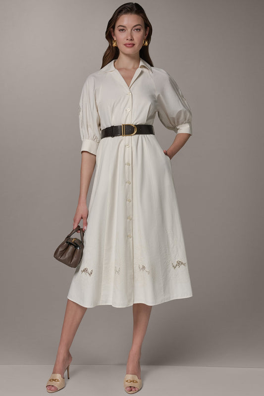 PUFF SLEEVE MIDI SHIRT DRESS