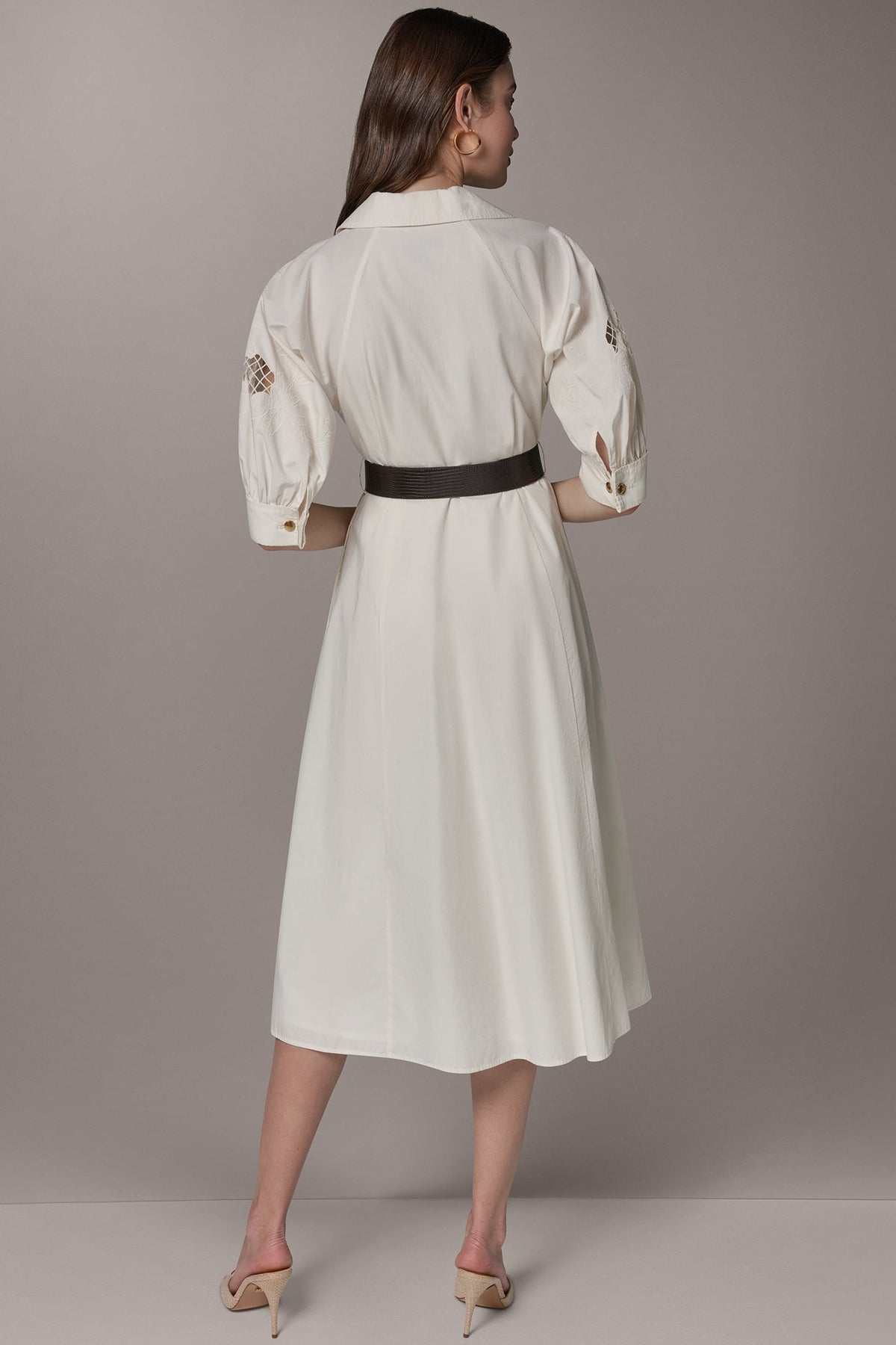PUFF SLEEVE MIDI SHIRT DRESS