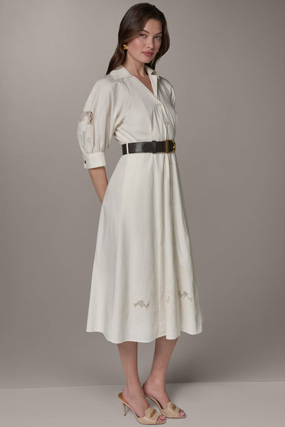 PUFF SLEEVE MIDI SHIRT DRESS