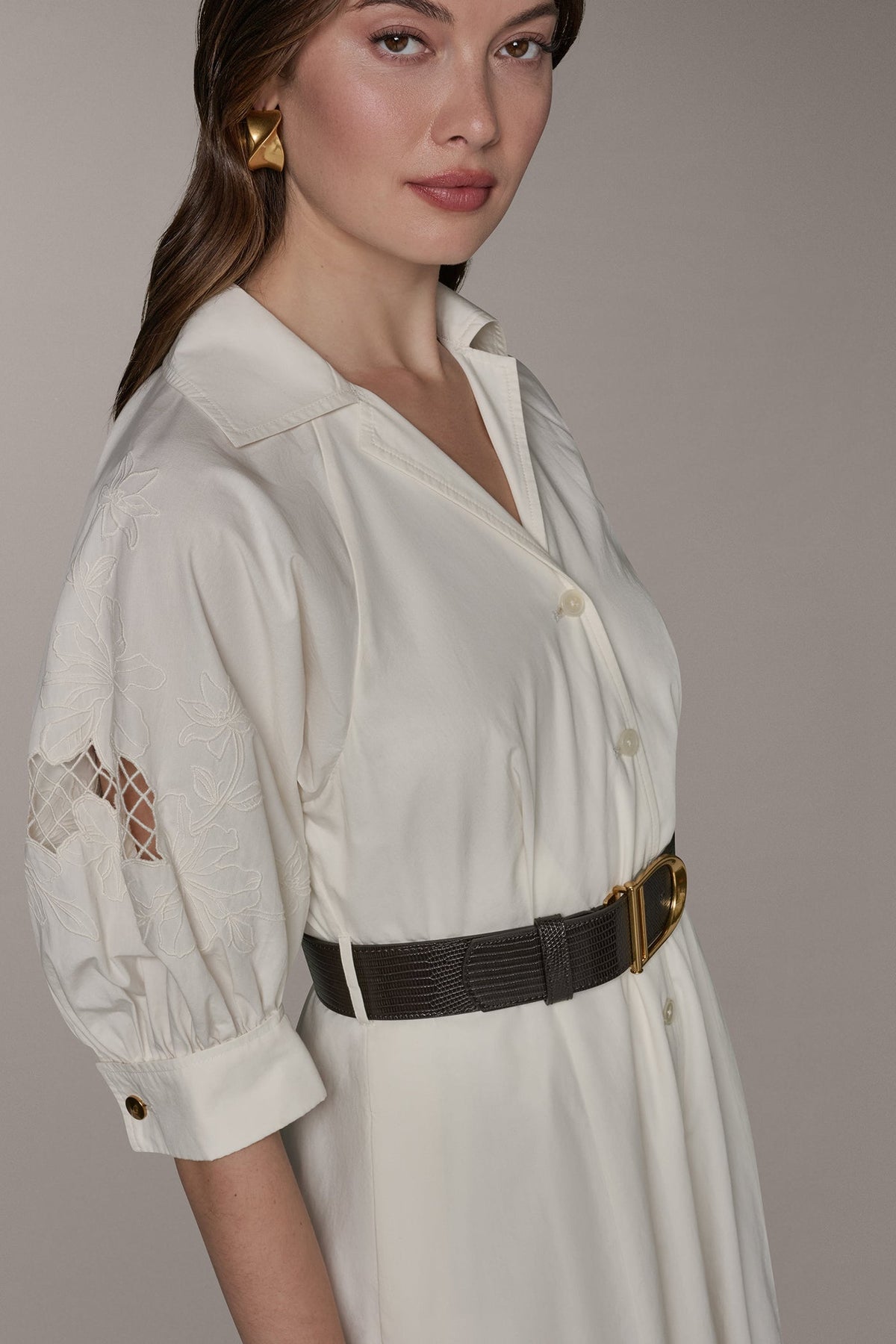 PUFF SLEEVE MIDI SHIRT DRESS