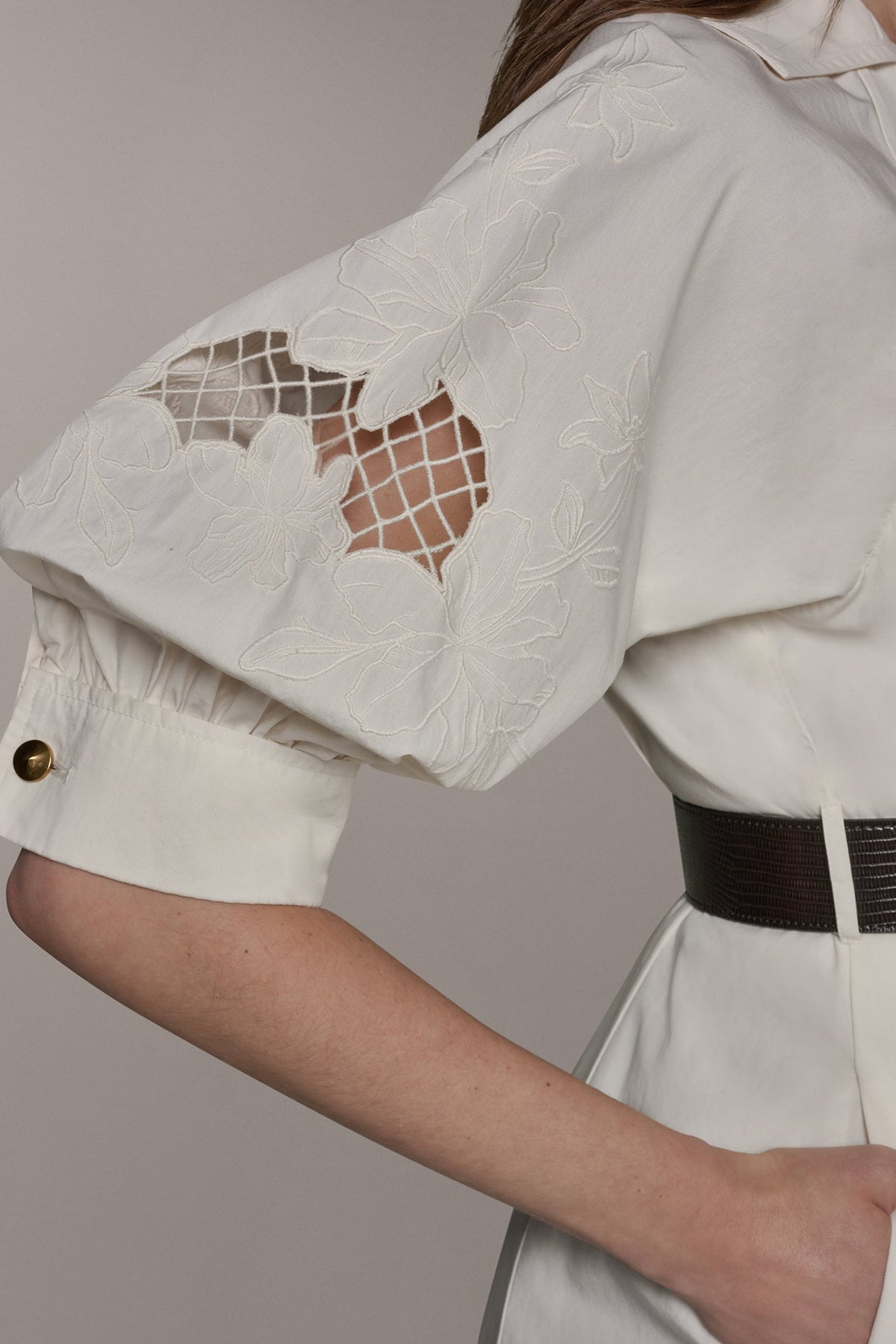 PUFF SLEEVE MIDI SHIRT DRESS
