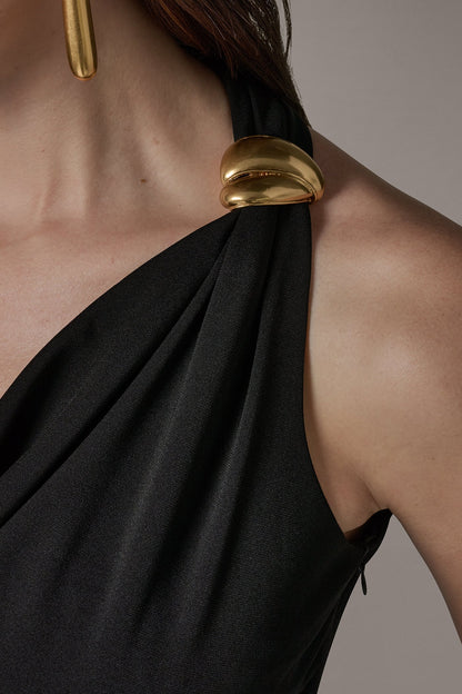 SLEEVELESS MIDI HALTER DRESS