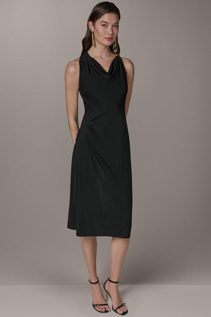 SLEEVELESS MIDI HALTER DRESS