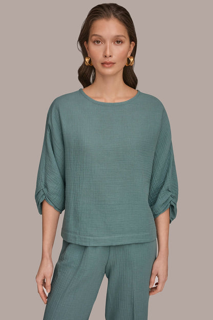 3/4 SLEEVE TWIST CUFF BLOUSE