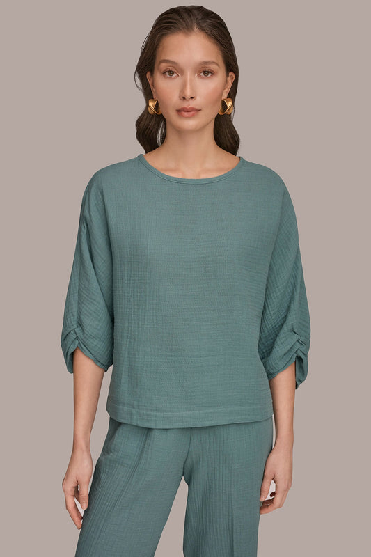 3/4 SLEEVE TWIST CUFF BLOUSE