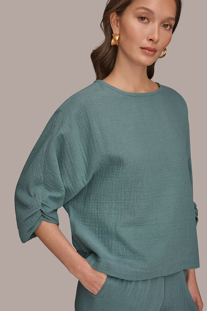 3/4 SLEEVE TWIST CUFF BLOUSE