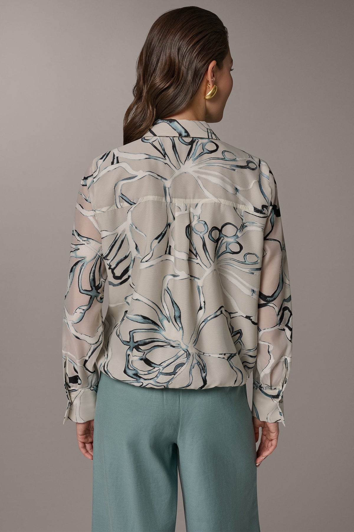 BURNOUT DRAWSTRING HEM BLOUSE