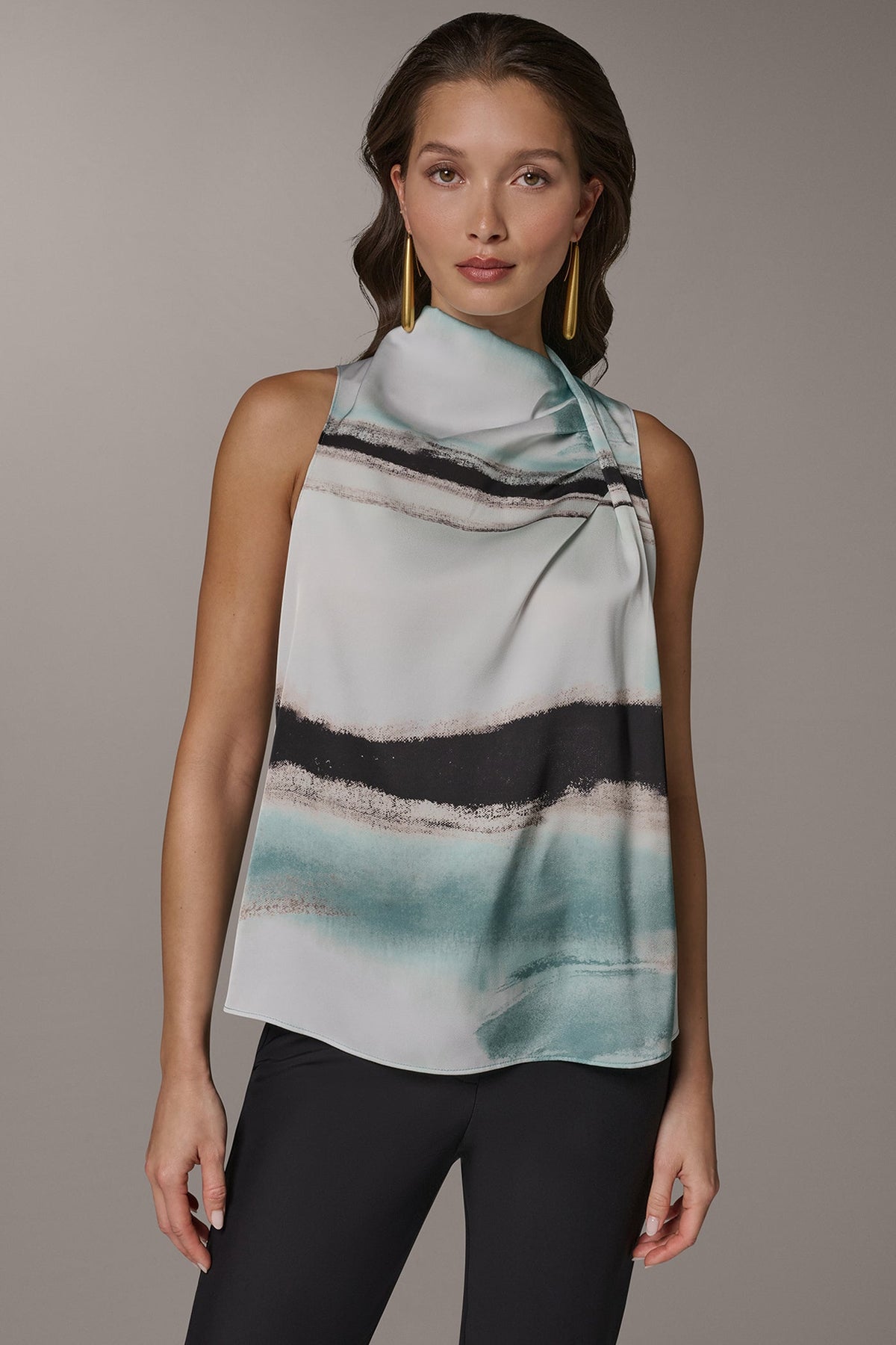 STRIPED DRAPE TWIST SHOULDER BLOUSE