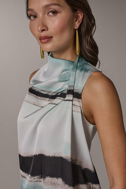 STRIPED DRAPE TWIST SHOULDER BLOUSE