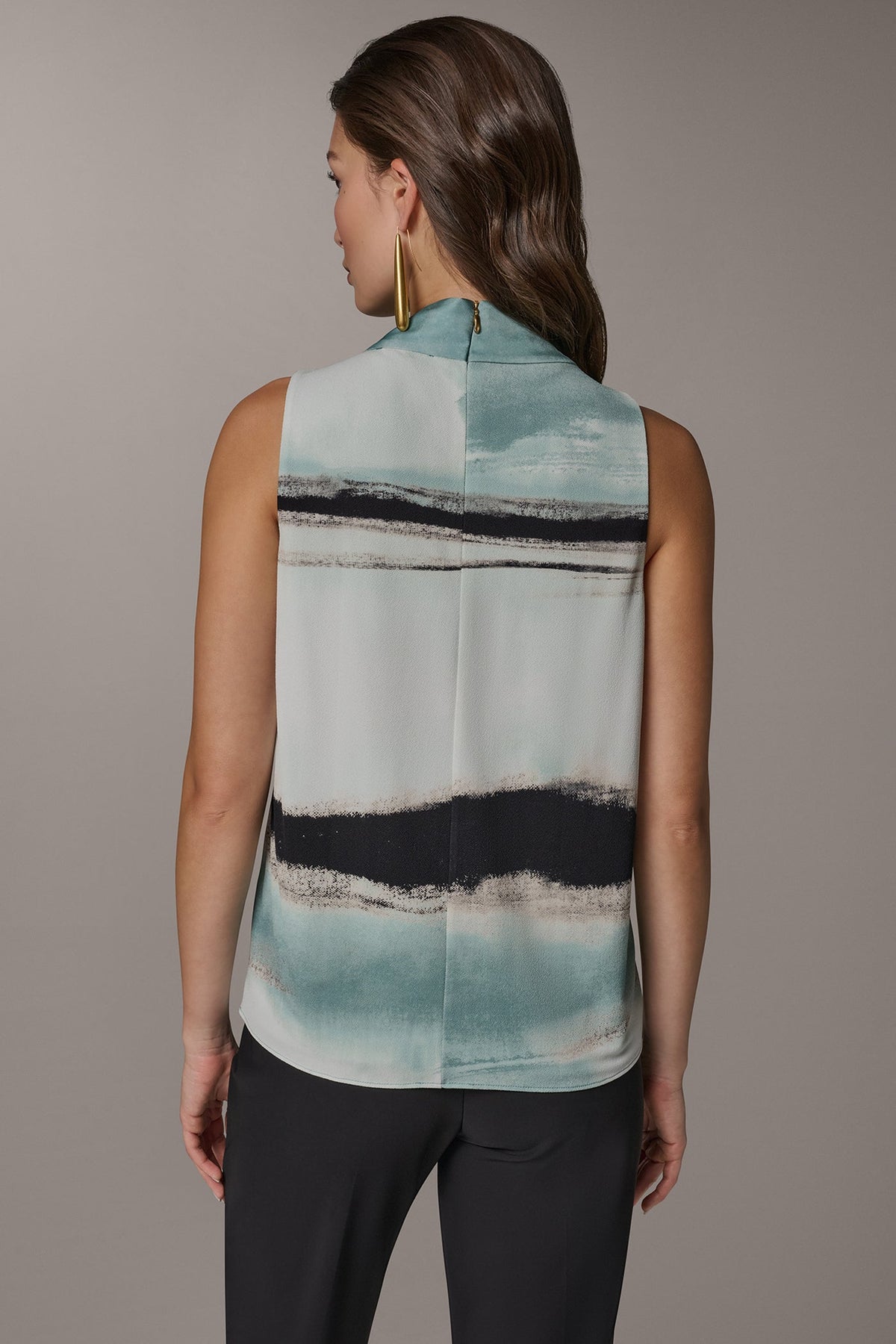 STRIPED DRAPE TWIST SHOULDER BLOUSE