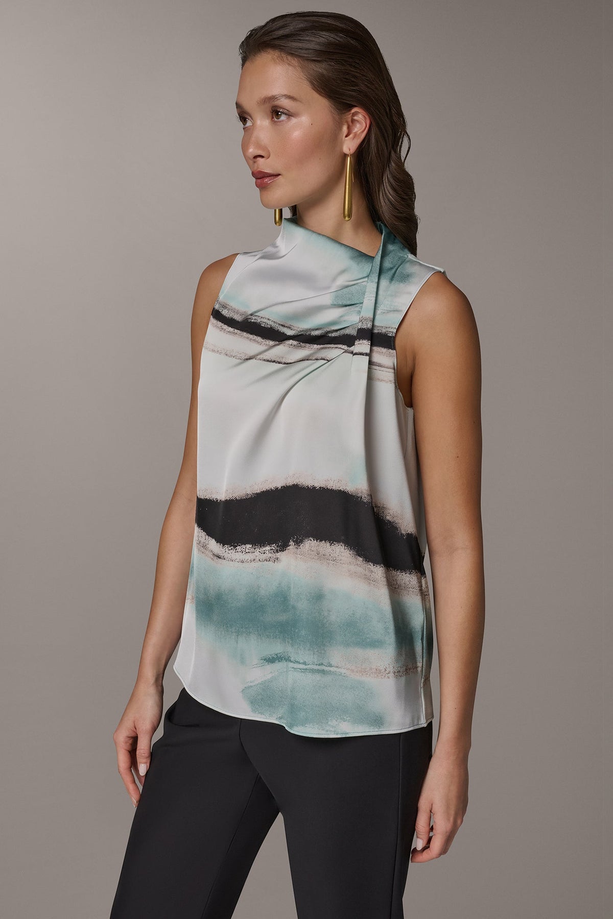 STRIPED DRAPE TWIST SHOULDER BLOUSE