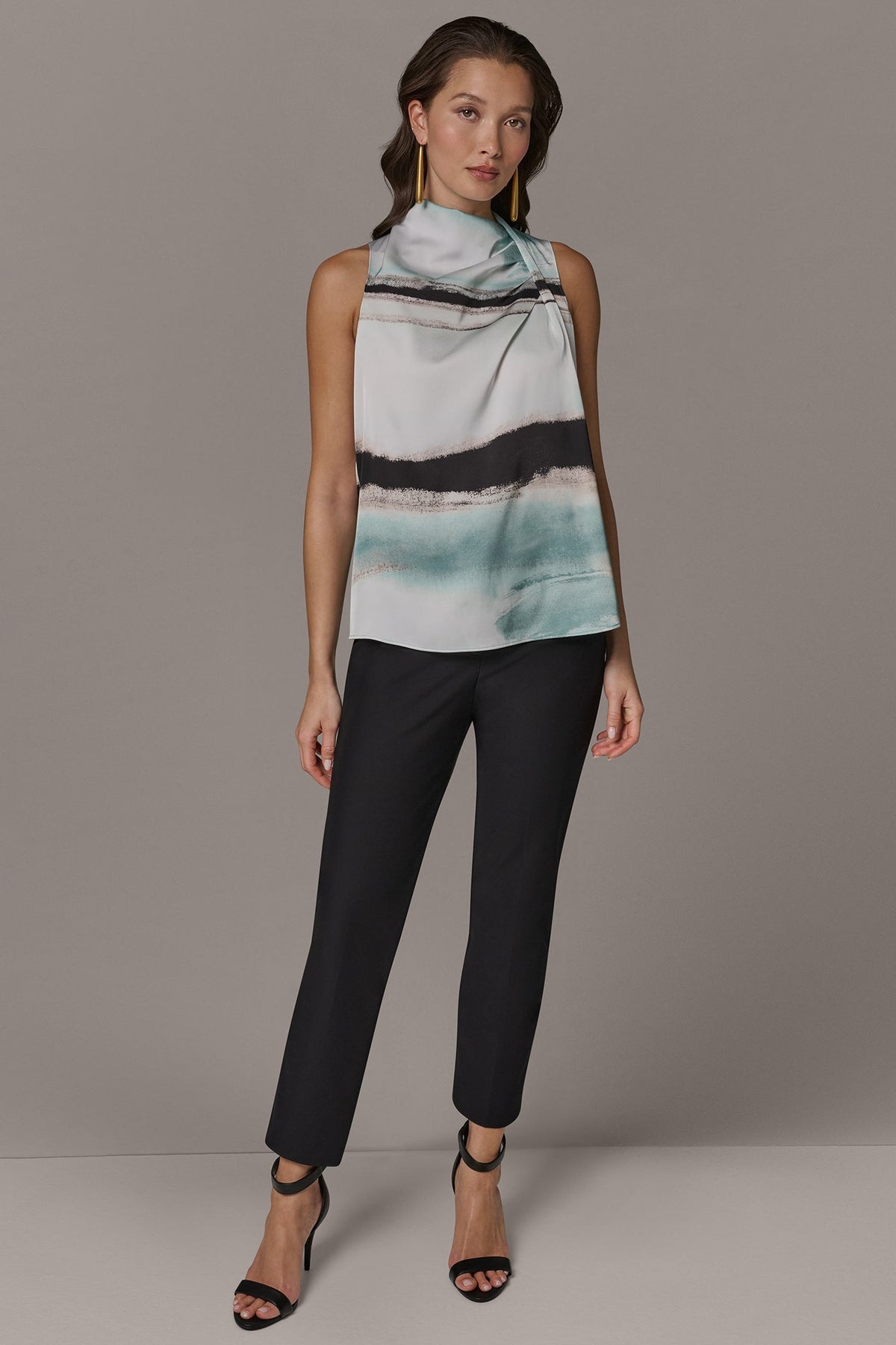 STRIPED DRAPE TWIST SHOULDER BLOUSE