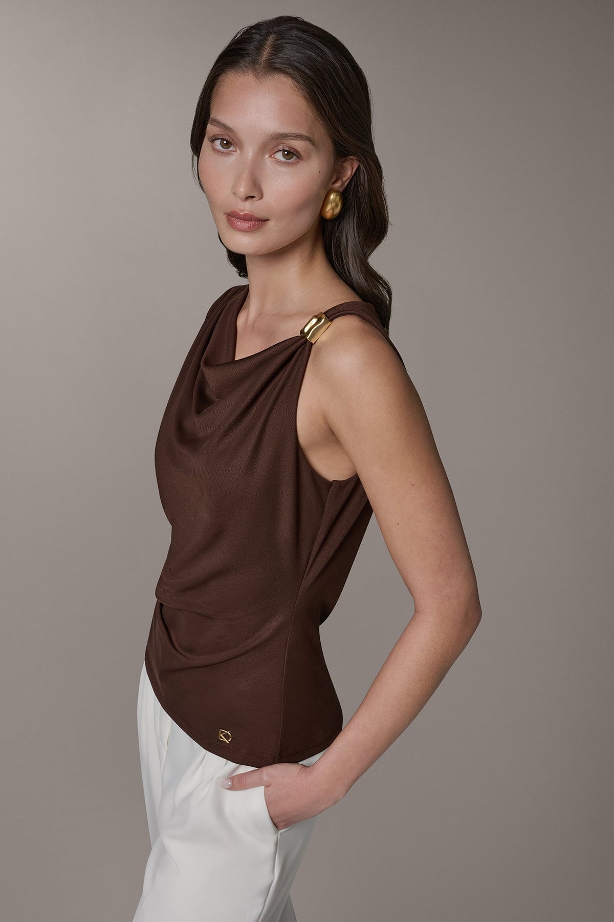 SLEEVELESS COWL-NECK TOP