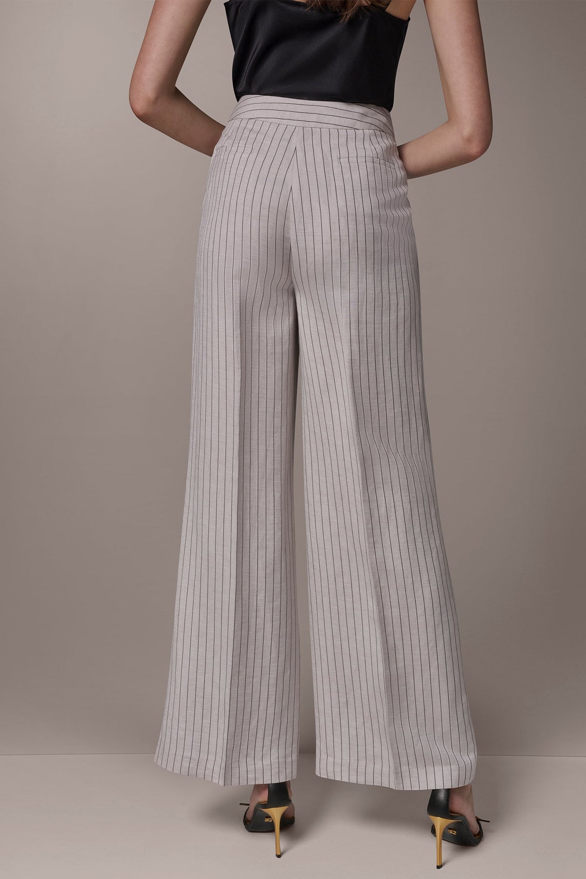 MID-RISE PINSTRIPE PLEATED WIDE-LEG PANT