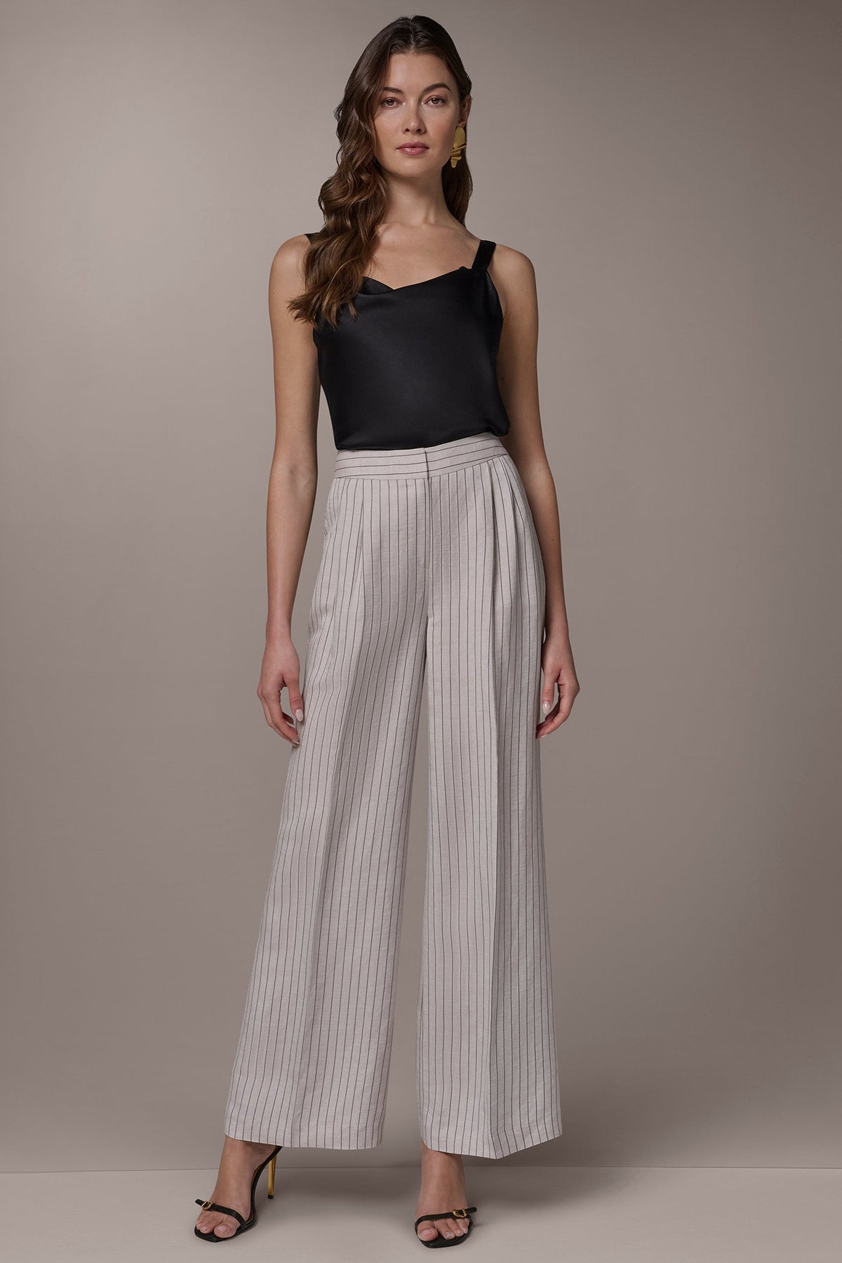 MID-RISE PINSTRIPE PLEATED WIDE-LEG PANT