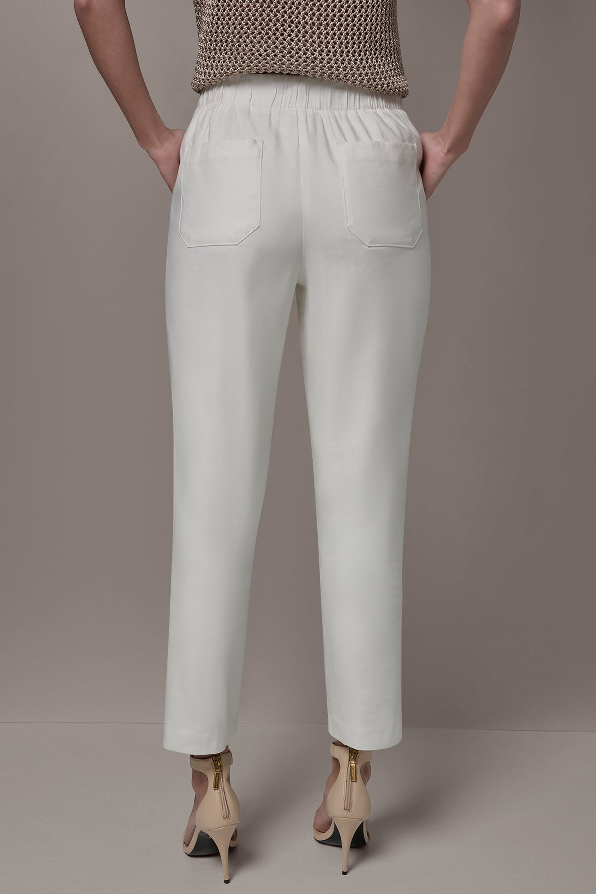 LINEN-BLEND HIGH-RISE PLEATED STRAIGHT ANKLE PANT