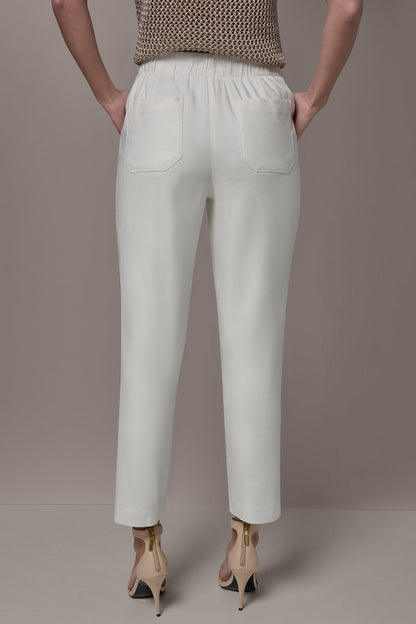 LINEN-BLEND HIGH-RISE PLEATED STRAIGHT ANKLE PANT