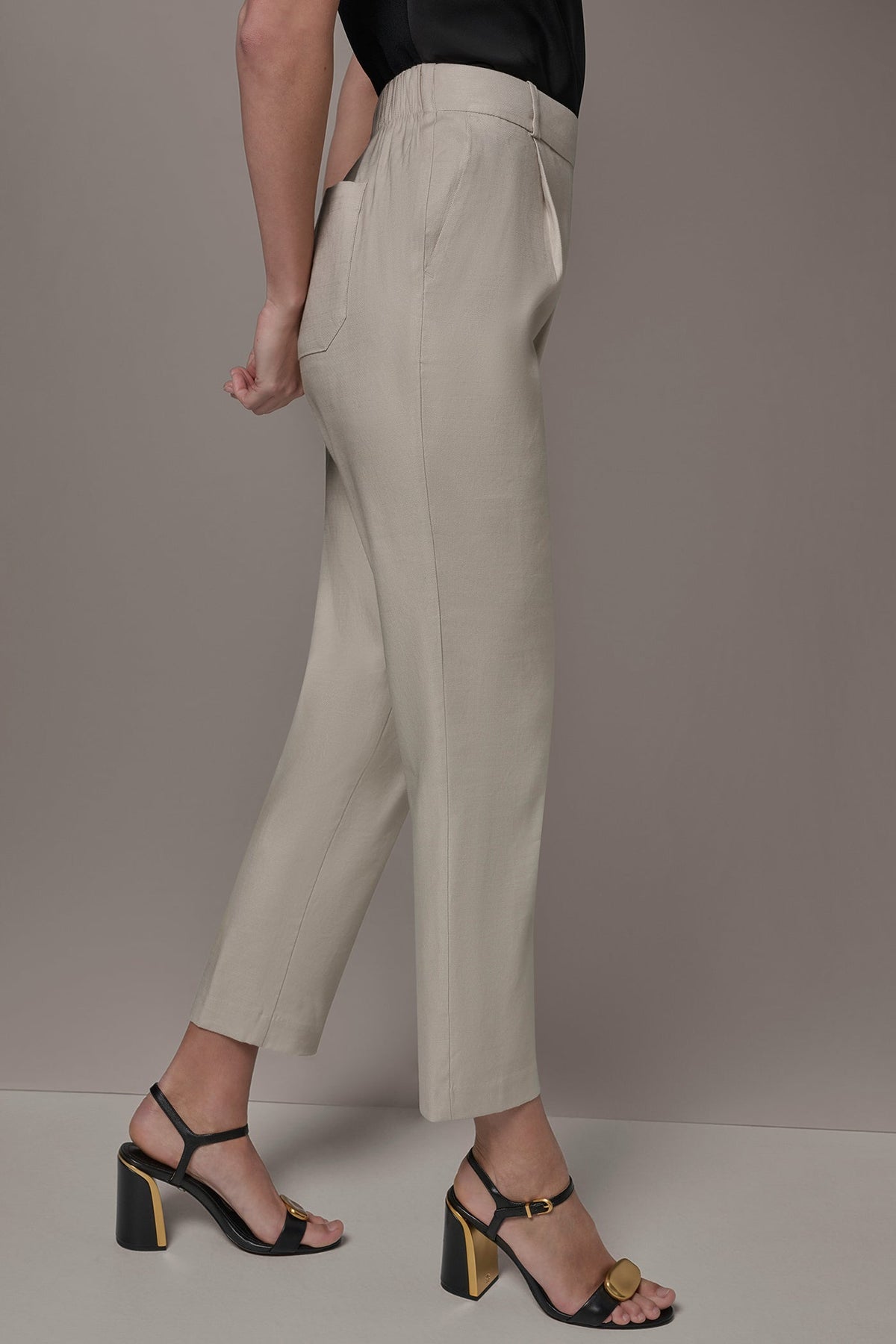 LINEN-BLEND PLEATED STRAIGHT ANKLE PANT