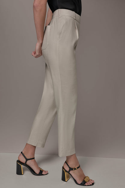 LINEN-BLEND PLEATED STRAIGHT ANKLE PANT