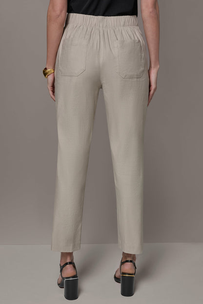 LINEN-BLEND PLEATED STRAIGHT ANKLE PANT
