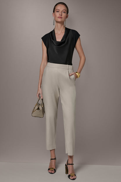 LINEN-BLEND PLEATED STRAIGHT ANKLE PANT