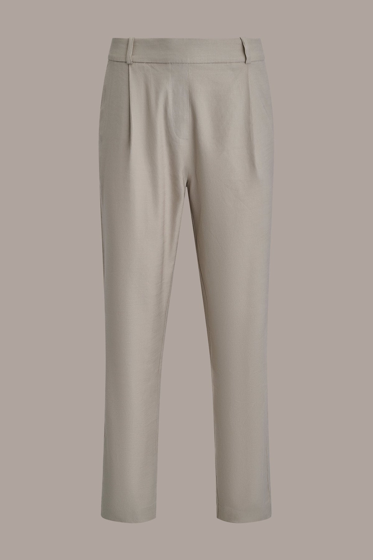 LINEN-BLEND PLEATED STRAIGHT ANKLE PANT