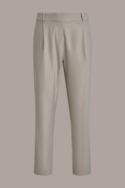 LINEN-BLEND PLEATED STRAIGHT ANKLE PANT