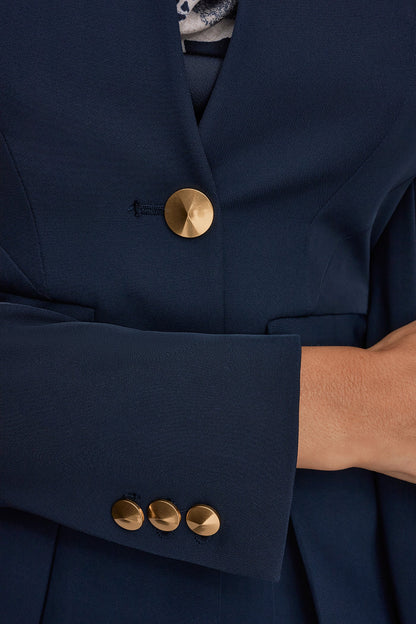 COLLARLESS PLEATED PEPLUM BLAZER