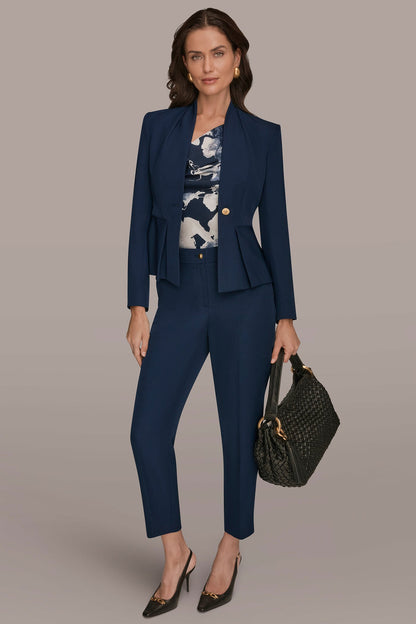COLLARLESS PLEATED PEPLUM BLAZER