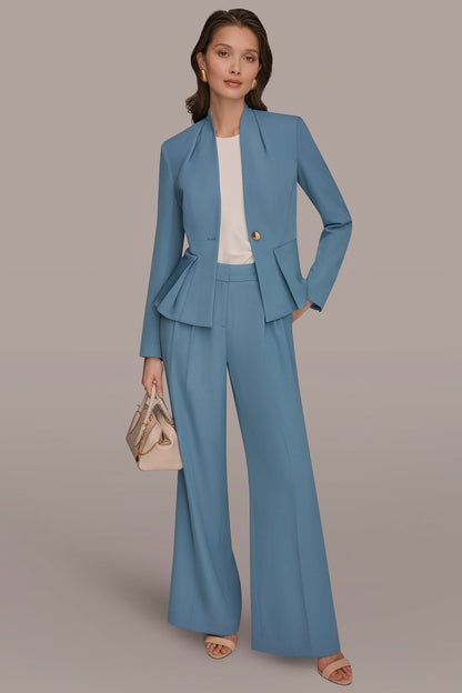 COLLARLESS PLEATED PEPLUM BLAZER