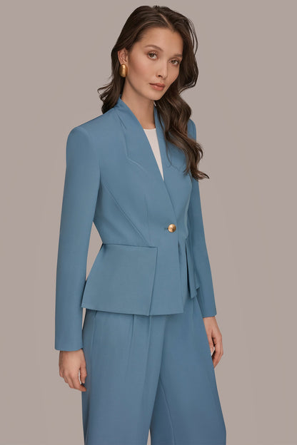 COLLARLESS PLEATED PEPLUM BLAZER