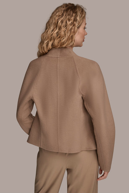COLLARLESS EMBELLISHED WRAP JACKET