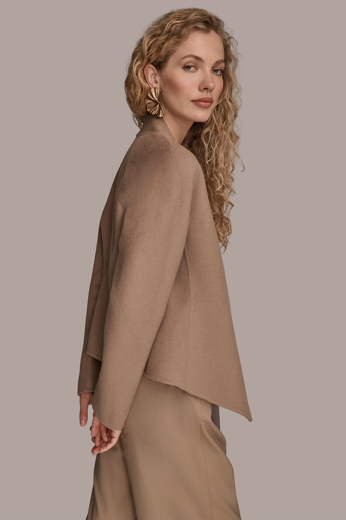 COLLARLESS EMBELLISHED WRAP JACKET