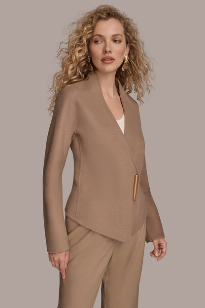 COLLARLESS EMBELLISHED WRAP JACKET