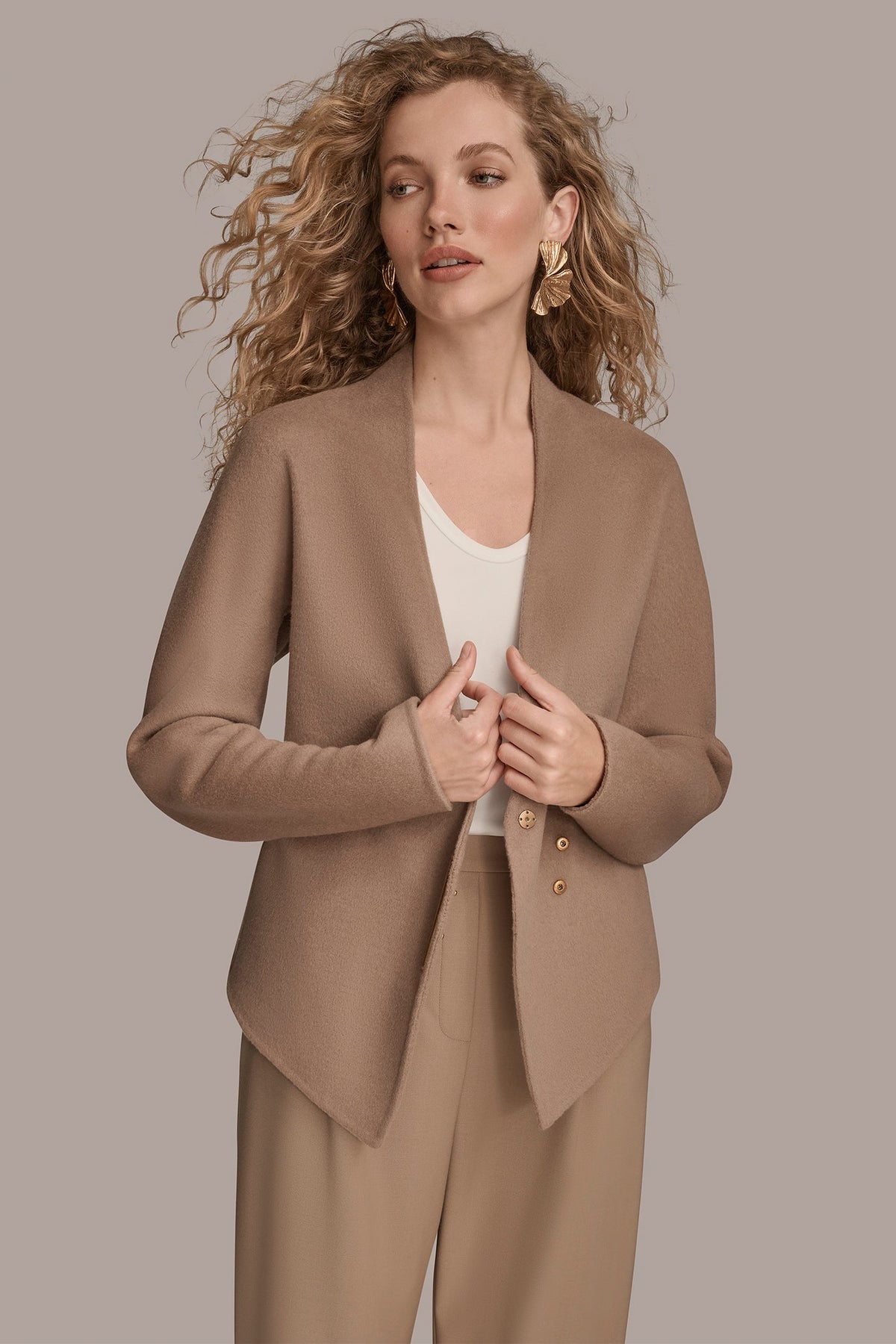 COLLARLESS EMBELLISHED WRAP JACKET