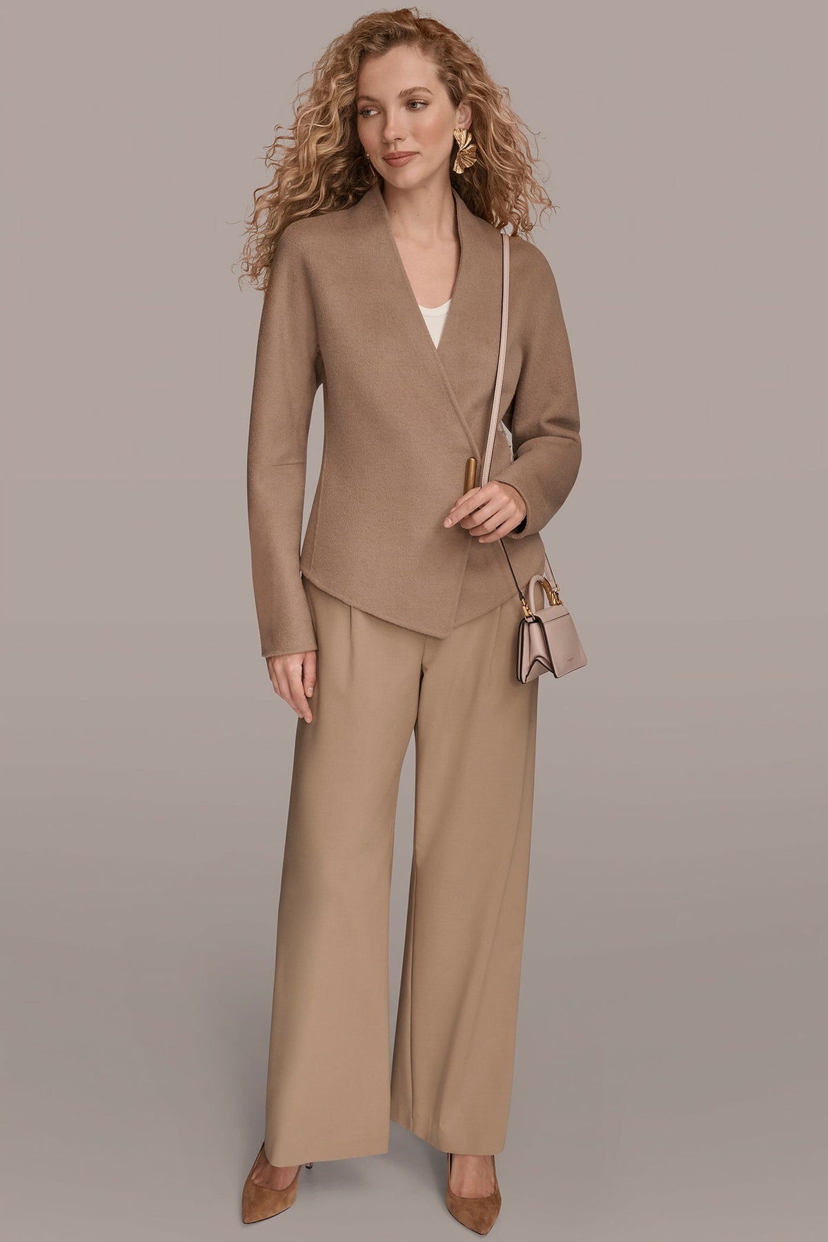 COLLARLESS EMBELLISHED WRAP JACKET