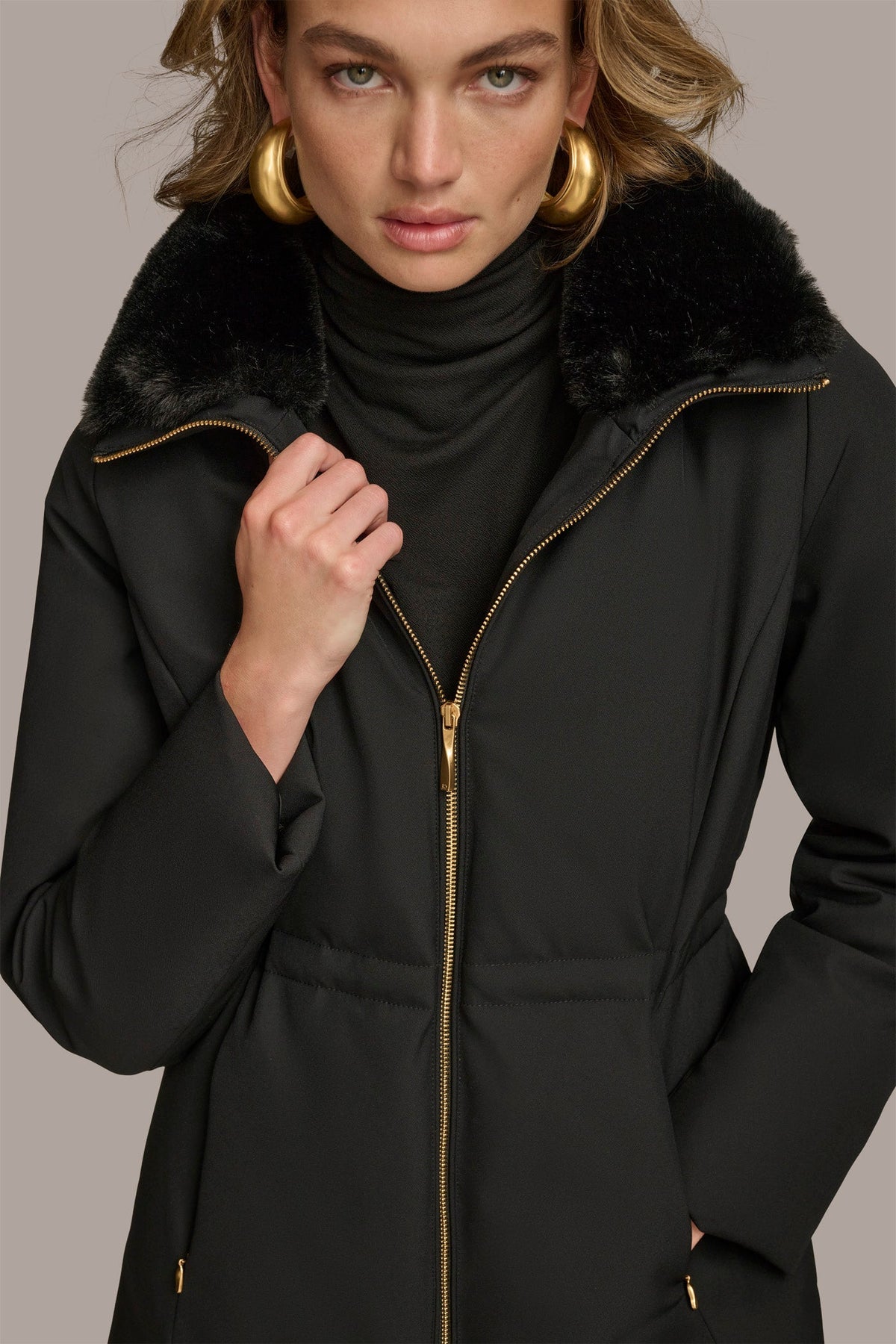 FAUX FUR LINED PUFFER