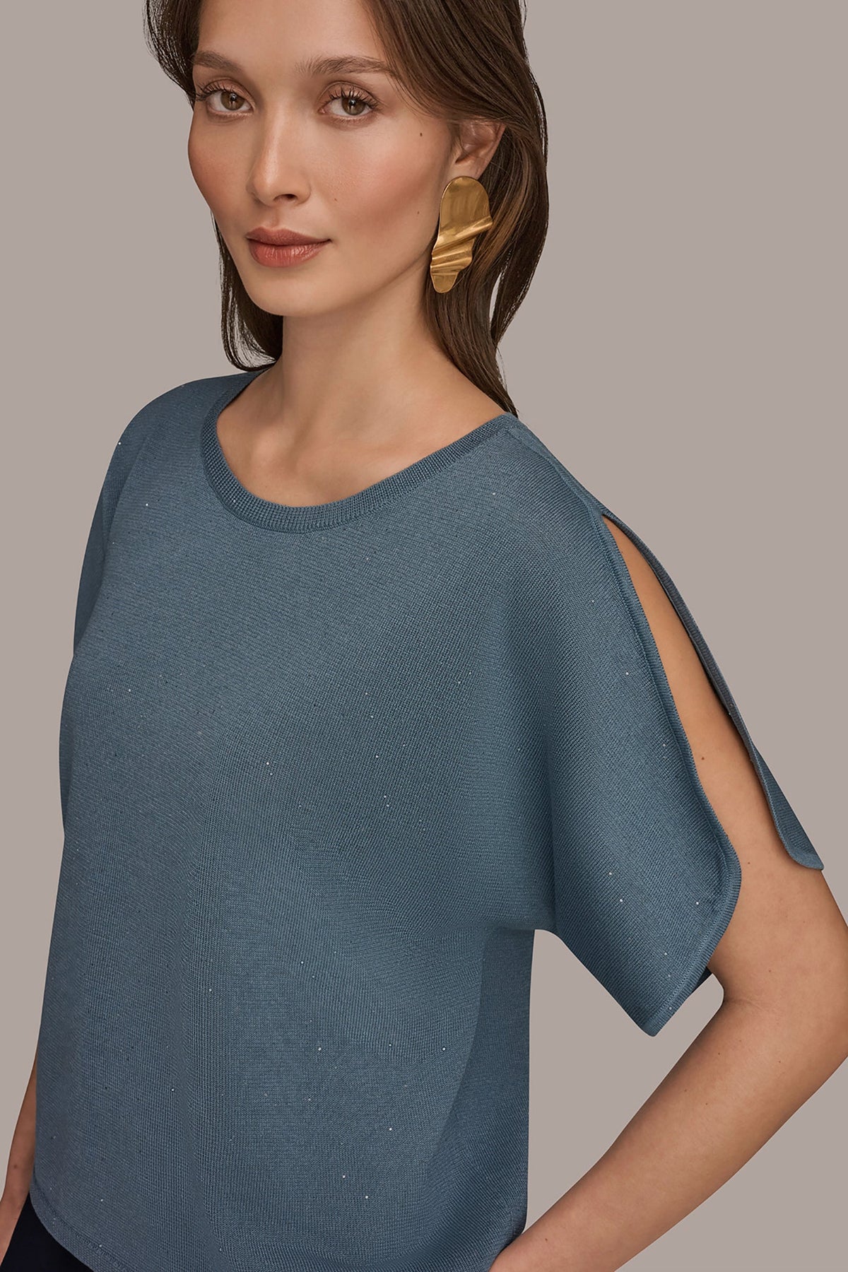 SEQUIN SPLIT SLEEVE SWEATER