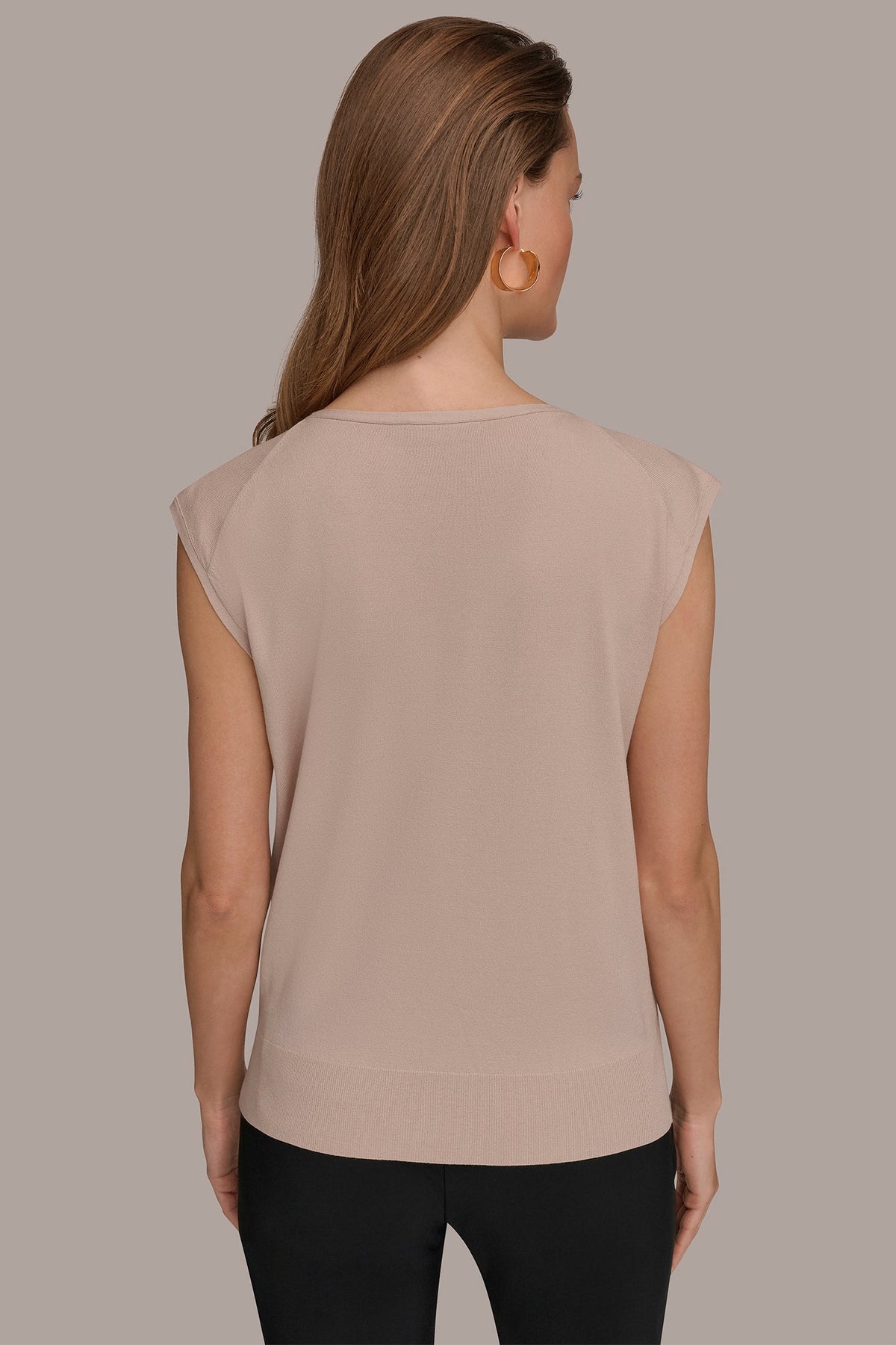 CAP SLEEVE METALLIC TRIM SWEATER