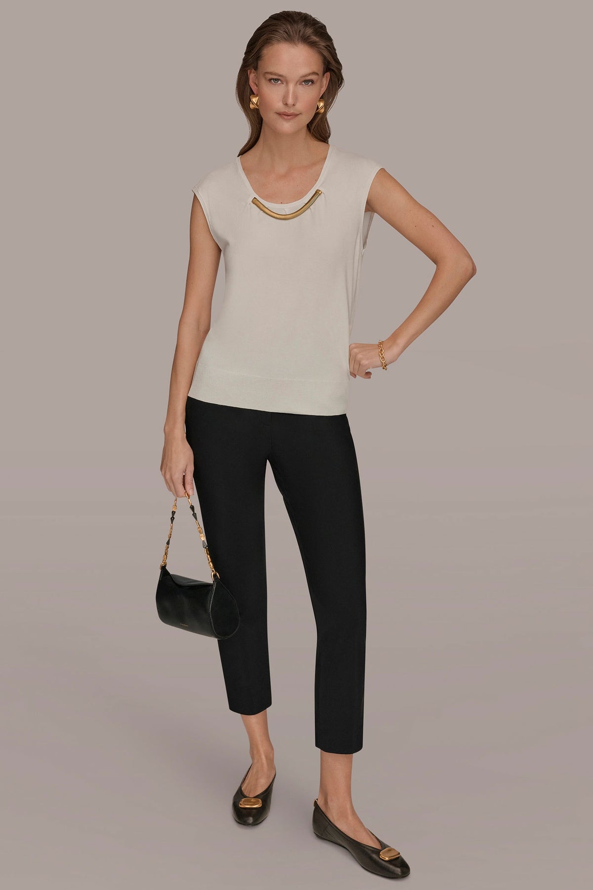 CAP SLEEVE METALLIC TRIM SWEATER