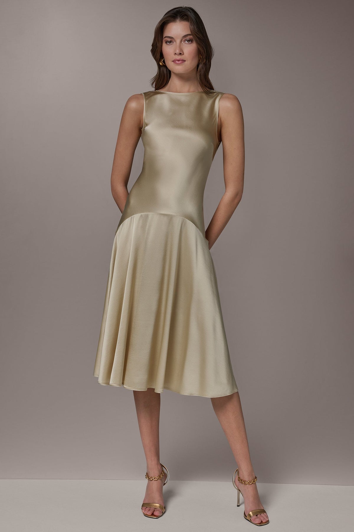 SILK-CHARMEUSE MIDI A-LINE DRESS