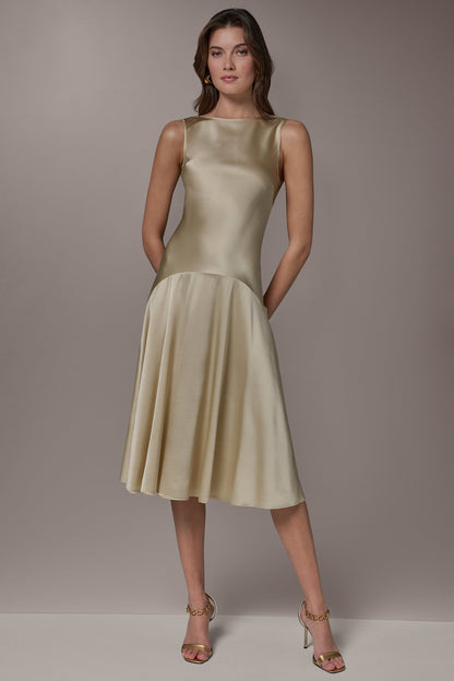 SILK-CHARMEUSE MIDI A-LINE DRESS