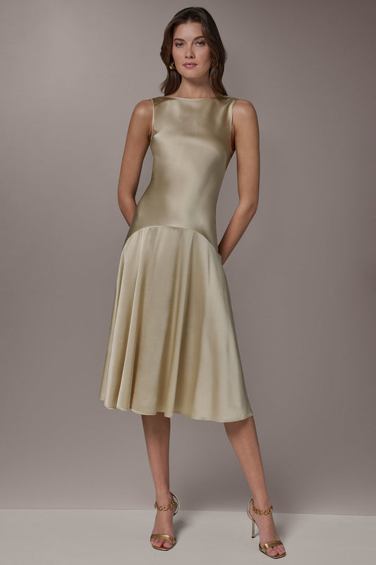 SILK-CHARMEUSE MIDI A-LINE DRESS